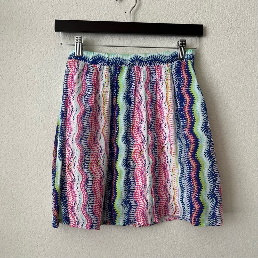 Ella Moss Wavy Vertical Stripe Print Skirt pink green blue white
